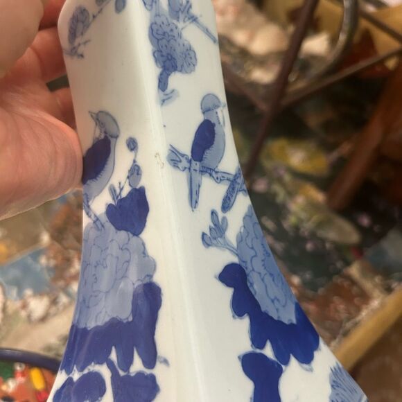 Vintage Chinoiserie Blue And White Candlestick Holder 9" - Picture 11 of 16